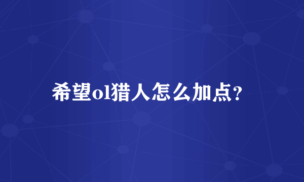 希望ol猎人怎么加点？