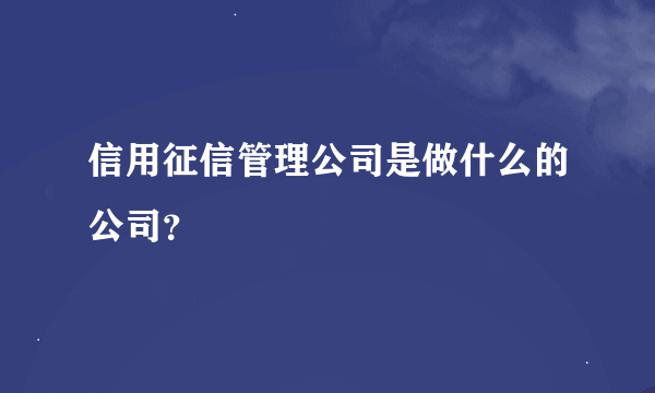 信用征信管理公司是做什么的公司？