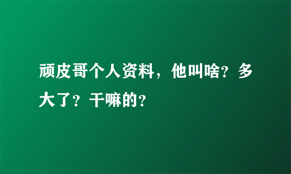 顽皮哥个人资料，他叫啥？多大了？干嘛的？