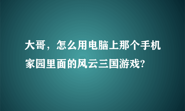 大哥，怎么用电脑上那个手机家园里面的风云三国游戏?