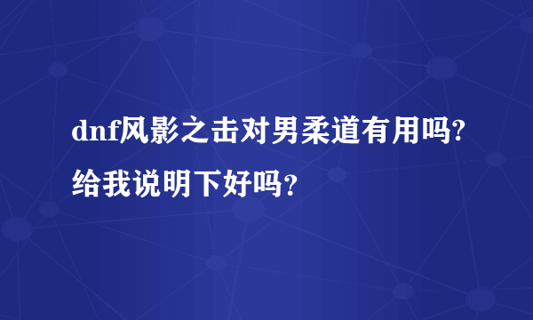 dnf风影之击对男柔道有用吗?给我说明下好吗？