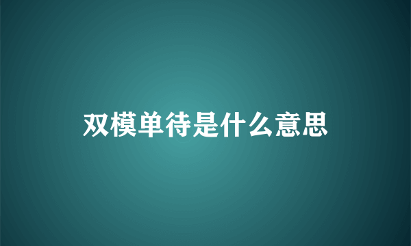 双模单待是什么意思