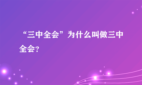 “三中全会”为什么叫做三中全会？