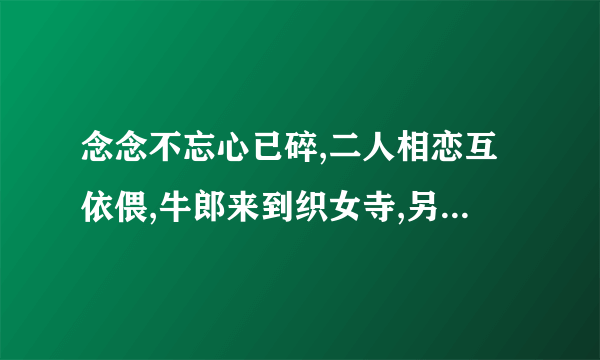 念念不忘心已碎,二人相恋互依偎,牛郎来到织女寺,另有它心刀相对,双木非林心相连,尔旁也有人相伴.猜六个字