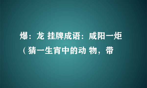 爆：龙 挂牌成语：咸阳一炬（猜一生宵中的动 物，带