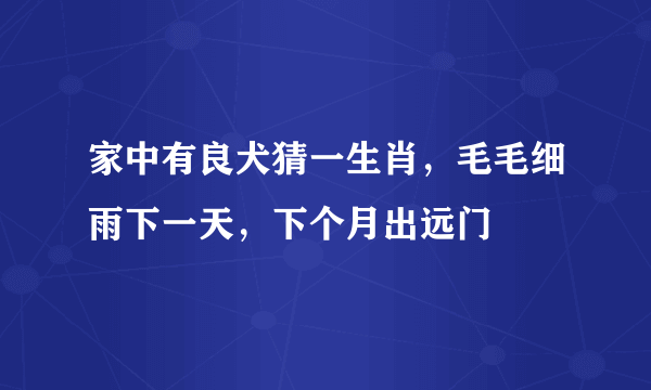 家中有良犬猜一生肖，毛毛细雨下一天，下个月出远门