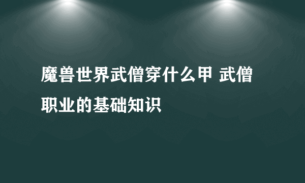 魔兽世界武僧穿什么甲 武僧职业的基础知识