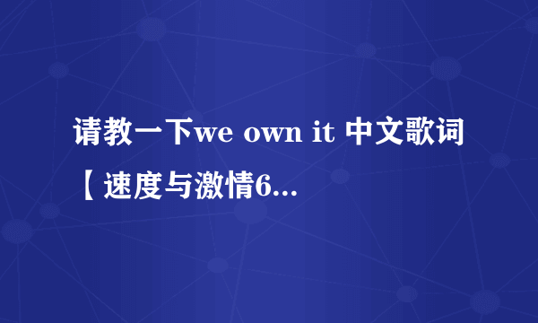 请教一下we own it 中文歌词【速度与激情6主题曲】