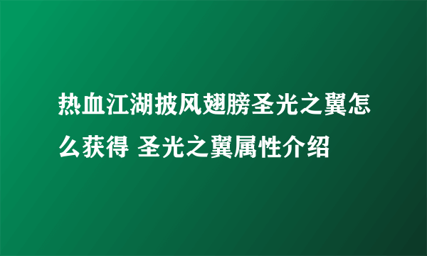 热血江湖披风翅膀圣光之翼怎么获得 圣光之翼属性介绍