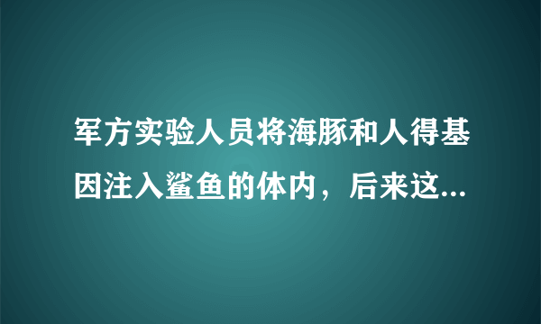 军方实验人员将海豚和人得基因注入鲨鱼的体内，后来这个结合物有了智慧，并且会进化，还从水中爬上了陆地