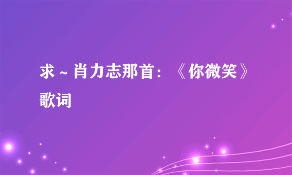 求～肖力志那首：《你微笑》歌词