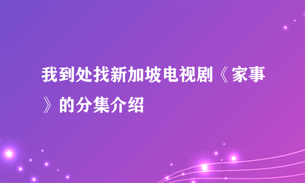 我到处找新加坡电视剧《家事》的分集介绍