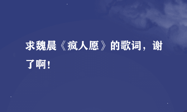 求魏晨《疯人愿》的歌词，谢了啊！