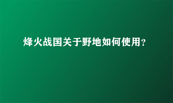 烽火战国关于野地如何使用？