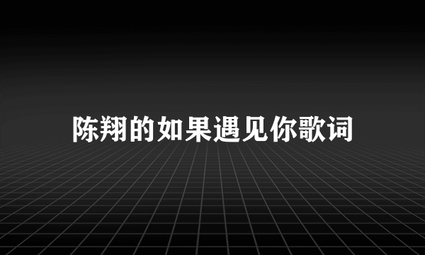 陈翔的如果遇见你歌词