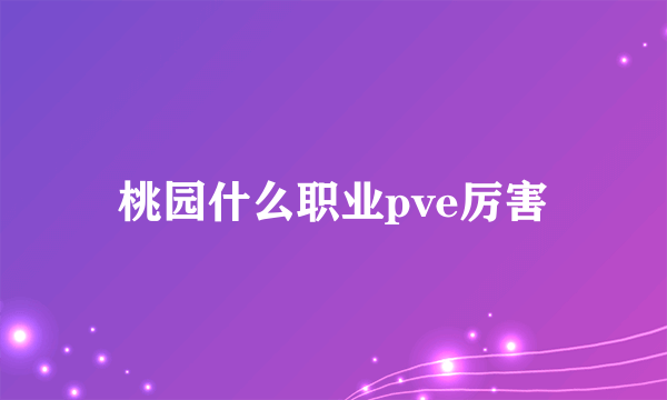 桃园什么职业pve厉害