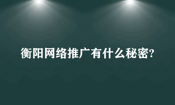 衡阳网络推广有什么秘密?