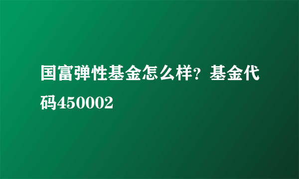 国富弹性基金怎么样？基金代码450002