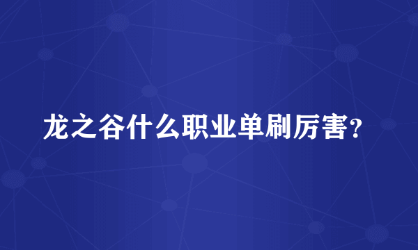 龙之谷什么职业单刷厉害？