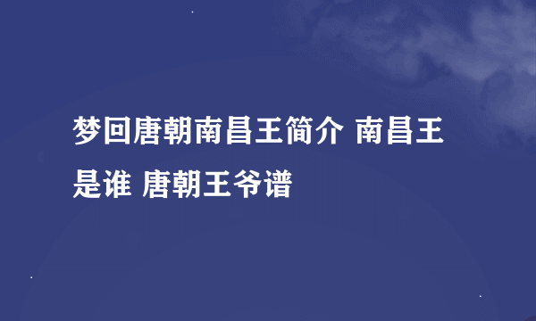 梦回唐朝南昌王简介 南昌王是谁 唐朝王爷谱