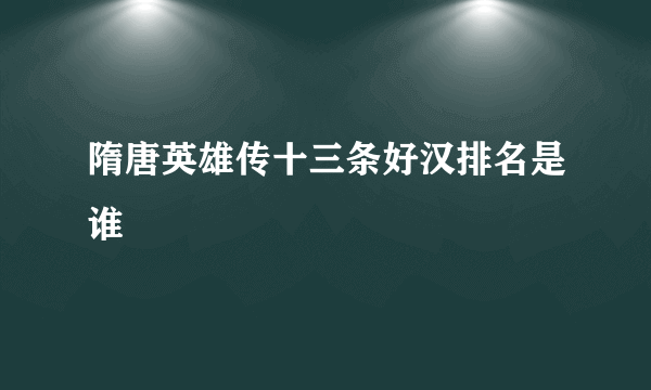 隋唐英雄传十三条好汉排名是谁