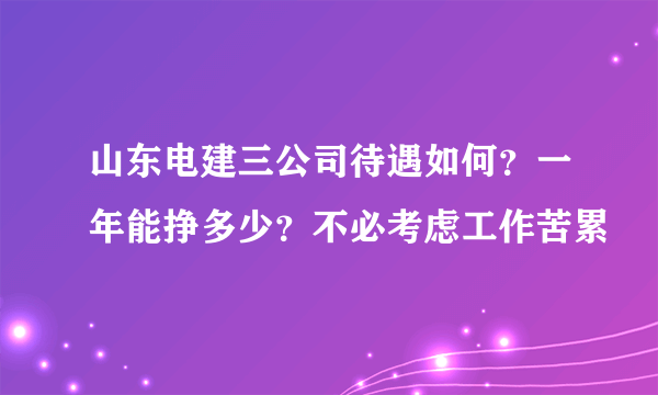 山东电建三公司待遇如何？一年能挣多少？不必考虑工作苦累