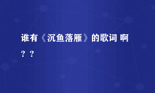 谁有《沉鱼落雁》的歌词 啊？？