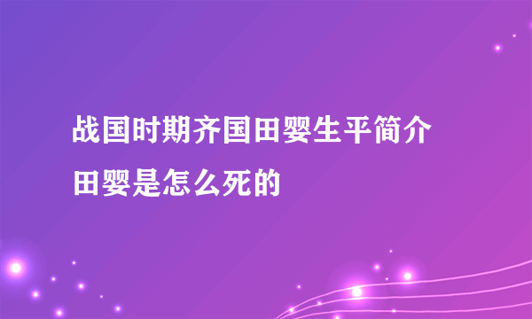 战国时期齐国田婴生平简介 田婴是怎么死的