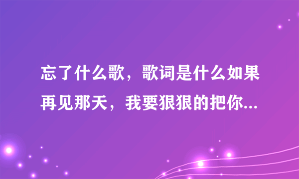 忘了什么歌，歌词是什么如果再见那天，我要狠狠的把你抱住？什么歌