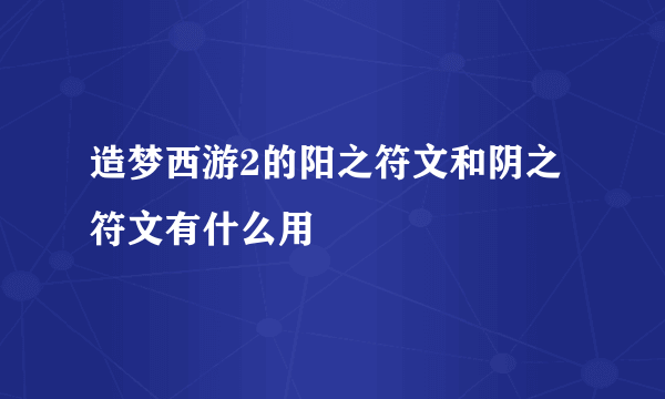 造梦西游2的阳之符文和阴之符文有什么用