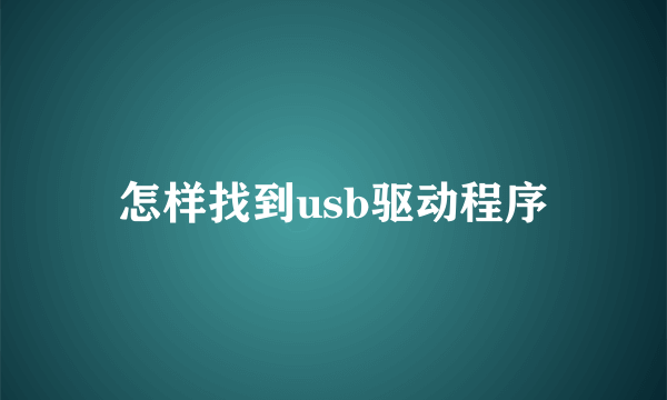 怎样找到usb驱动程序