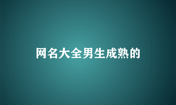 网名大全男生成熟的