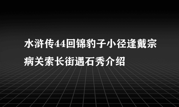 水浒传44回锦豹子小径逢戴宗病关索长街遇石秀介绍