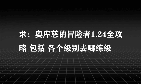 求：奥库慈的冒险者1.24全攻略 包括 各个级别去哪练级