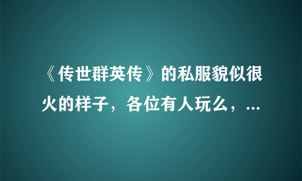 《传世群英传》的私服貌似很火的样子，各位有人玩么，怎么样啊？