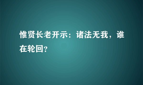 惟贤长老开示：诸法无我，谁在轮回？