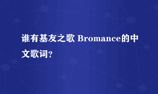 谁有基友之歌 Bromance的中文歌词？