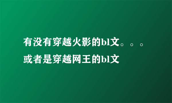 有没有穿越火影的bl文。。。或者是穿越网王的bl文