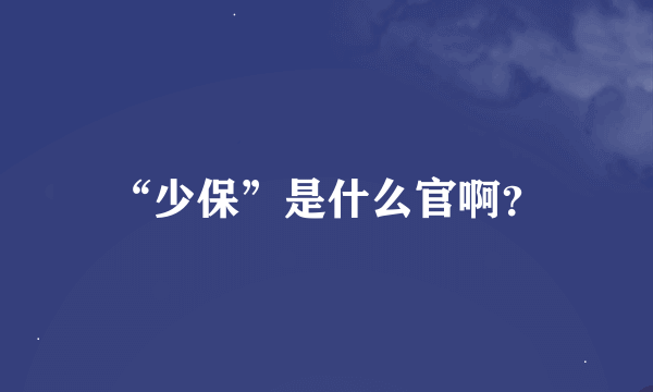 “少保”是什么官啊？