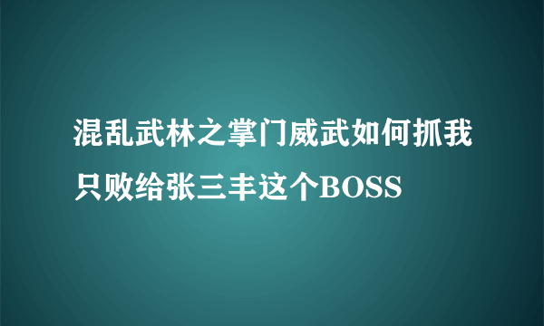 混乱武林之掌门威武如何抓我只败给张三丰这个BOSS