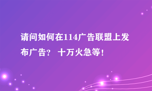 请问如何在114广告联盟上发布广告？ 十万火急等！