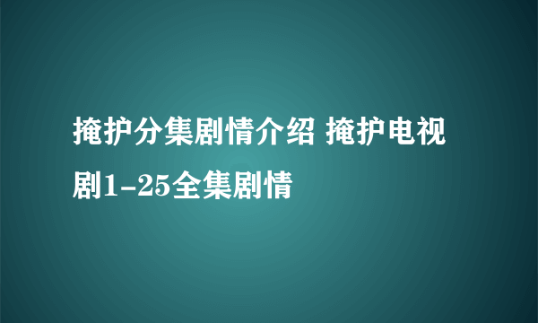 掩护分集剧情介绍 掩护电视剧1-25全集剧情