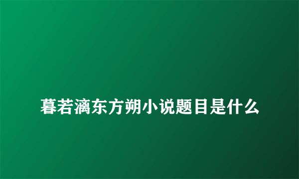 
暮若漓东方朔小说题目是什么

