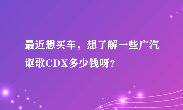 最近想买车，想了解一些广汽讴歌CDX多少钱呀？