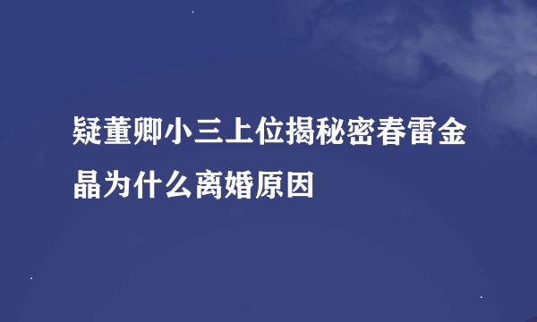 疑董卿小三上位揭秘密春雷金晶为什么离婚原因