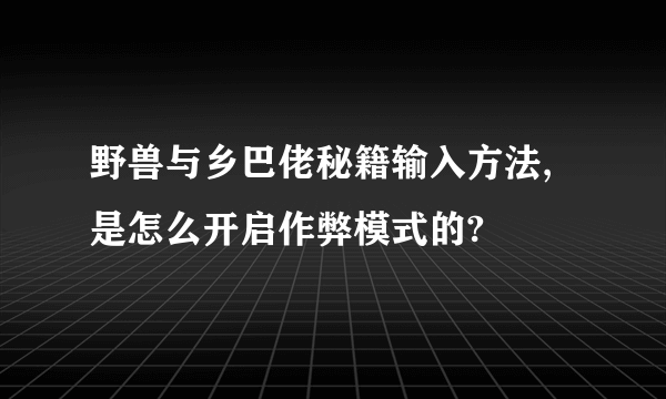 野兽与乡巴佬秘籍输入方法,是怎么开启作弊模式的?