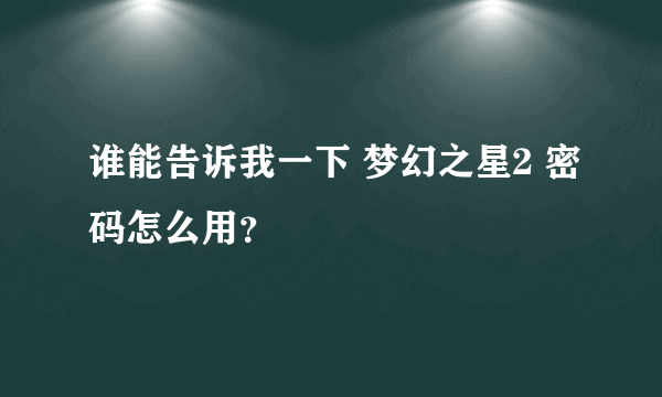 谁能告诉我一下 梦幻之星2 密码怎么用？