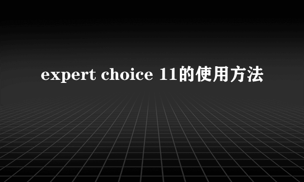 expert choice 11的使用方法