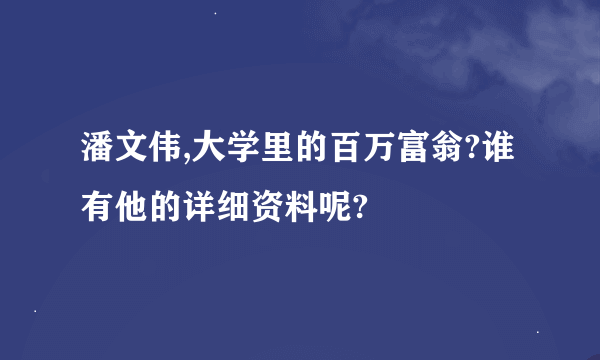 潘文伟,大学里的百万富翁?谁有他的详细资料呢?