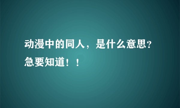 动漫中的同人，是什么意思？急要知道！！